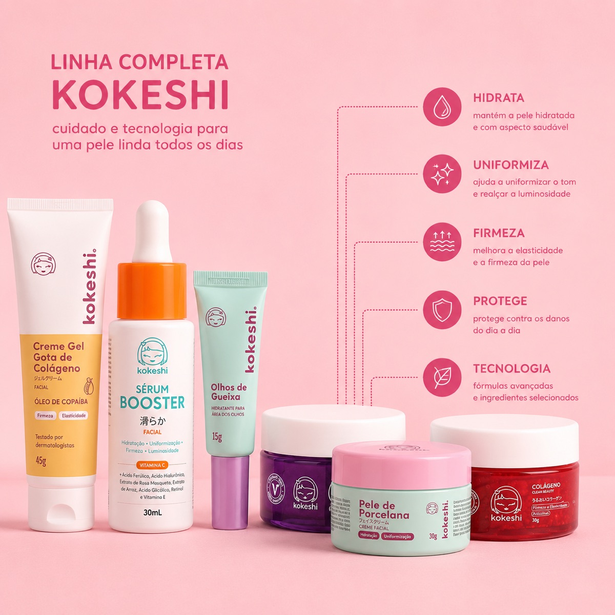 Linha completa Kokeshi — Kit Ritual Hidratação das Gueixas